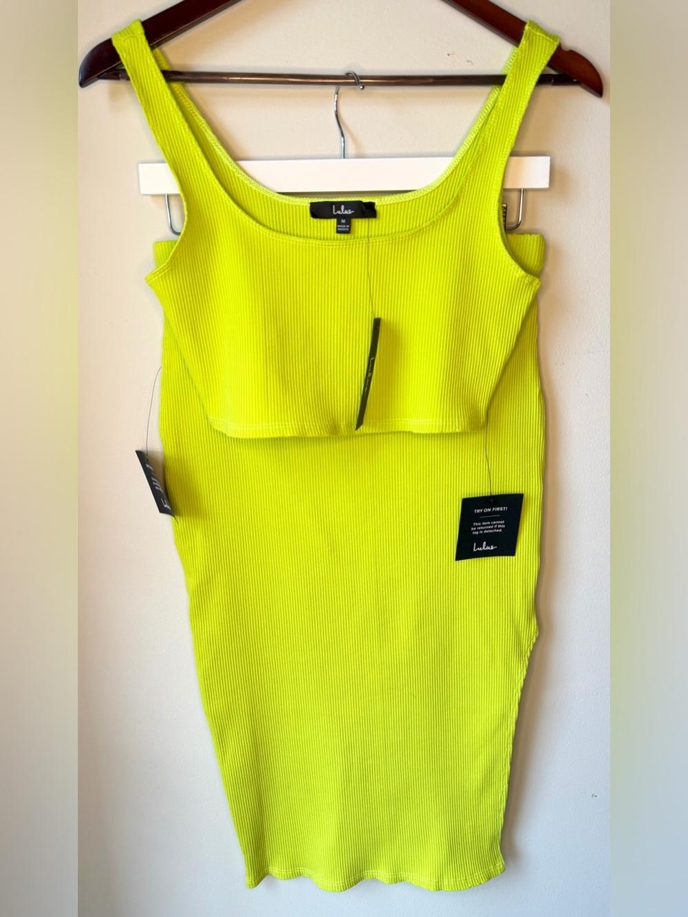 Lulus Set For Life Lime Green Ribbed Two Piece Midi Dress Set Size M NWT